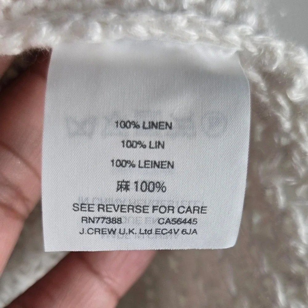 J.Crew 100% Linen Open Knit Fringe Hem Sweater Top White Small